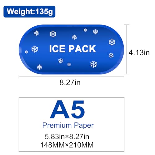 Saugnlsb Reusable Lunch Bag Ice Pack, 8.3“ x 4.1” Freezable Gel Packs for Travel, Medicine, and Food Storage Cooling (2-Pack, Blue)