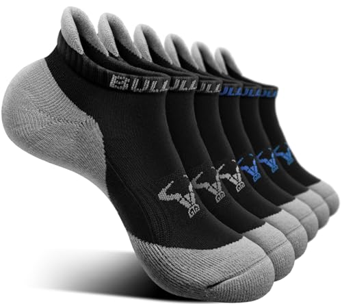 BULLIANT Men Running Ankle Socks 6Pack-Cushioned Support-Low Cut No Show - color: Black3638, size: 10-12