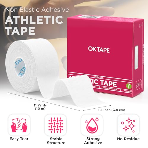 OK TAPE Athletic Sports Tape 4 Packs 32.8ft Per Roll White Strong Adhesion - color: White, size: 1.5" x 11yards - 4 Rolls