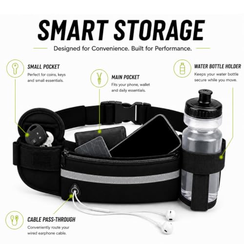Sport Waist Pack Hydration Running Belt with Water Bottle Holder - color: Green