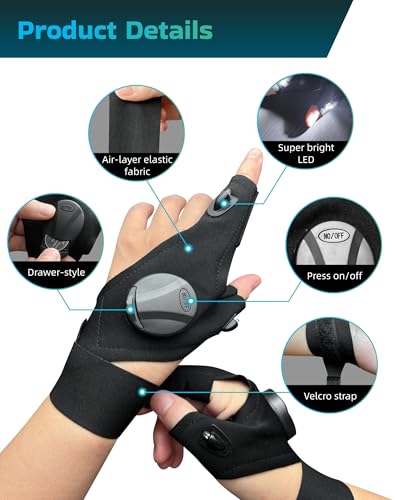 LED Flashlight Gloves with Toggle Switch, Gifts for Men Boyfriend Husband