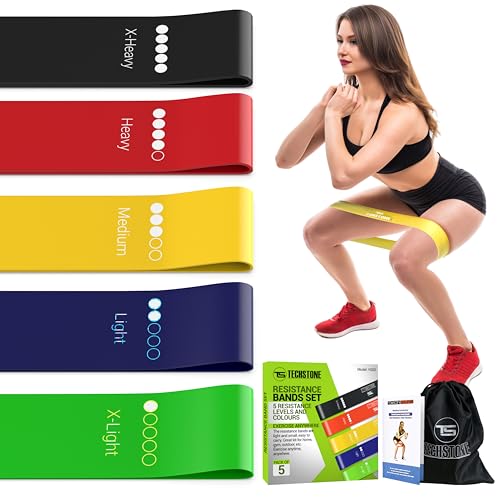 TechStone Resistance Bands Set – 5 Levels Loop Exercise Bands for Men & Women, Elastic Workout Bands for Home Gym, Training, Yoga & Fitness, Carry Bag Included - color: Multicoloured