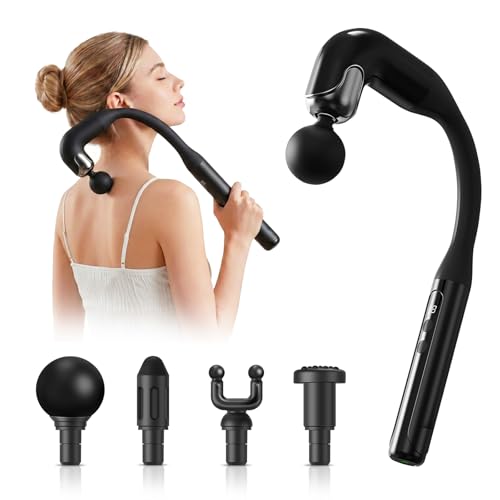 Massage Gun with Upgraded Extension Handle, Back Shoulder Massager for Pain Relief Deep Tissue, Muscles/Neck/Shoulders/Waist/Legs Massager with 4 Massage Heads & 6 Speed Levels & 3 Massage Modes