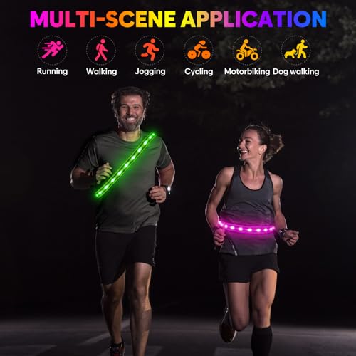 Illumifun LED Running Belt - USB Rechargeable Light Up Sash, High-Visibility Elastic Waistband Light for Running Cycling Hiking Camping Nighttime Activities - color: Neon Green