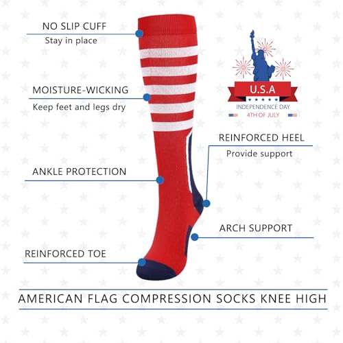 Junely Compression Socks for Women Knee High Socks Funny - color: Flag Red