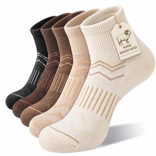 iCamter 5 Pairs Merino Wool Hiking Socks for Women Men - color: Black Dark Brown Light Brown Apricot Cream, size: 10-13