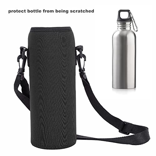 Water Bottle Carrier Bag, Single-layer sports1000ml 34oz Neoprene Bottle Sleeve with Adjustable Sling Strap, for Stainless Steel Bottles, Glass Bottles, Plastic Water(black)