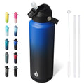 BJPKPK 40oz Insulated Water Bottle, Stainless Steel Bottle with Straw Lid - color: Black Blue, size: 40 Ounces