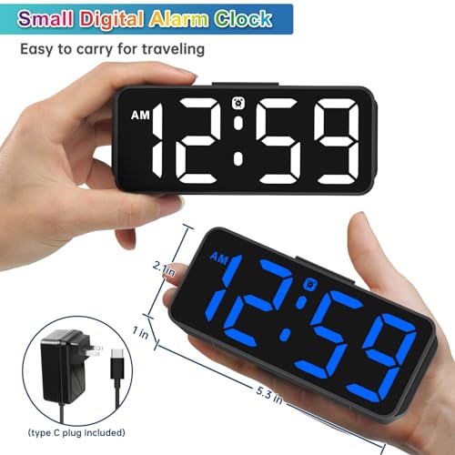 Peakeep Small Cute Digital Alarm Clock Plug-in for Kids Bedrooms Bedside - color: Black With Colorful (Plug-in, Ultra-compact)
