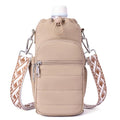 Water Bottle Bag 40 oz Crossbody Holder for Walking Hiking Insulated Carrier Purse with Adjustable Strap - color: Khaki