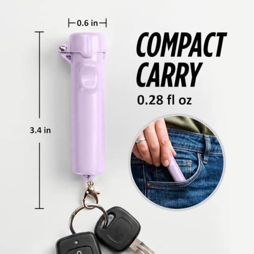 Packin' Heat 0.28 oz Compact Pepper Spray for Self Defense, Small Keychain Pepper Spray for Women, 12 ft Range, 1.44% Major Capsaicinoids, UV Dye, Push-Button Safety Cap, Snap Clip - color: Lavender