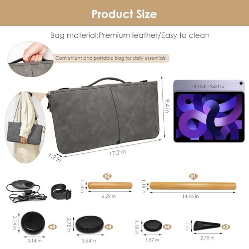 17 Pieces Massage Stones Set with Warmer Kit Hot Rocks Bamboo for Massage,Hot Stones Massage Warmer Kit with Temperature Control and Carry Bag (14 Stones and 3 Sticks)