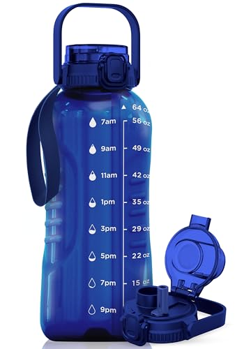 AQUAFIT 64 oz Water Bottle with Handle, 2in1 Lid - color: Blue