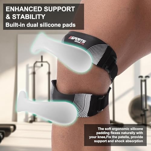 Knee Brace for Men and Women Patellar Tendon Support Strap Adjustable Patella Band Patella Stabilizer Knee Straps for Running - color: Black