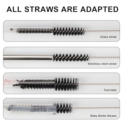 Ixiaoyoo Straw Cleaner Brush Set, 12 Pieces Botthle Cleaning Brush and Nylon Tube Brush Brush, 11.8 Inch Long Cleaning Brush Kit for Water Bottle, Straws on Tumbler, Sippy Cup, Tea Pot Spout - color: 11.8 Inch Black