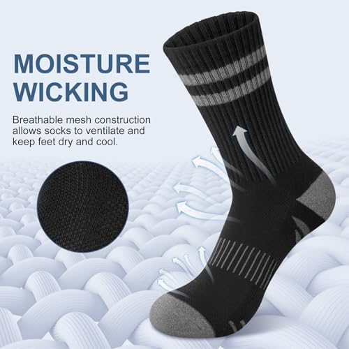 YSense 6 Pairs Crew Socks for Women, Hiking Running Compression Socks - color: Black