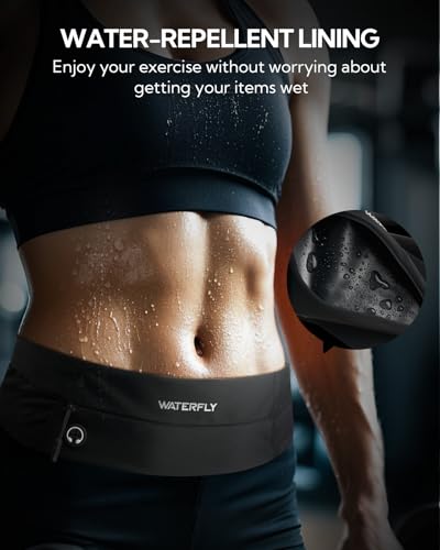 WATERFLY Running Belt Fanny Pack: Slim Lightweight Waist Bag for Runners - color: Black