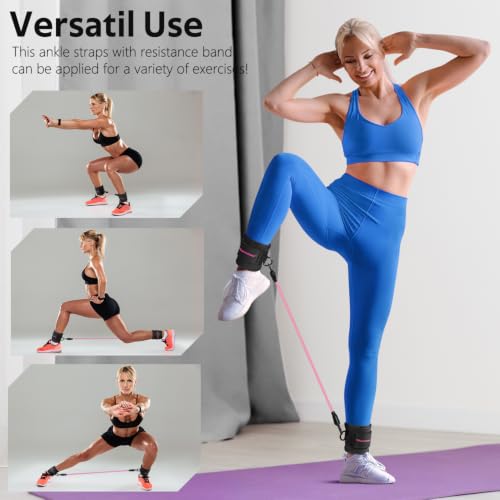 Ankle Resistance Bands w/Cuffs, Ankle Weights Women Booty Workout Equipment - color: Black-Pink