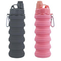Collapsible Water Bottles Travel water bottle Sports Portable Sport Water Bottle Reusable Water Bottles comes with mountaineering Buckle 500ml silicone Water-proof camping water bottle - color: Pink+Grey, style: 2 pack