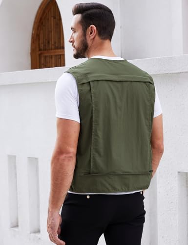 Gihuo Mens Fishing vest for Safari Utility Cargo with Pockets - color: Armygreen, size: X-Large