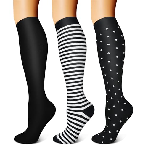 FEYHAY Copper Compression Socks (3 Pairs) 15-20 mmHg Circulation is Best Athletic & Daily for Men & Women, Running, Climbing - color: 10 Stripe, size: Large-X-Large