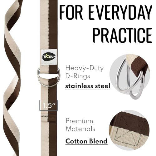 TECEUM 2 IN 1 Yoga & Mat Strap for Stretching – Cotton – 6/8/10 ft - color: Brown Beige, size: 8 ft