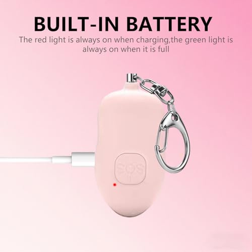 Rechargeable Personal Alarm, 130dB SOS Safety Alarm,LED Light, Security Siren Keychain for Women and Elderly,Security Siren Keychain ,Self Defense Alarm (Pink) - color: Pink