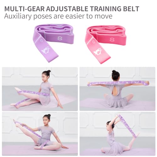 2-Pack Adjustable Kids Dance Stretch Bands - 8-Loop Elastic Bands for Ballet, Latin, Yoga, Gymnastics & Stretching - Flexible, Multi-Section Design for Dance Training & Flexibility - color: Pink+Purple