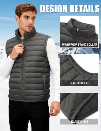 TACVASEN Men's Lightweight Packable Puffer Winter Warm Vests Outerwear - color: Dark Grey, size: XX-Large