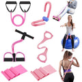Women Fitness Exercise Equipment Trainer Set Pedal Resistance Band - color: Pink