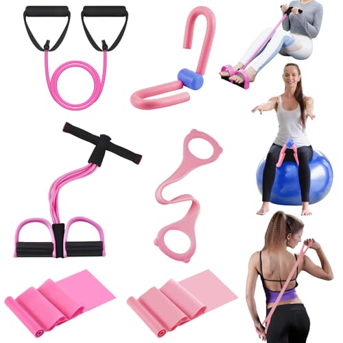 Women Fitness Exercise Equipment Trainer Set Pedal Resistance Band - color: Pink