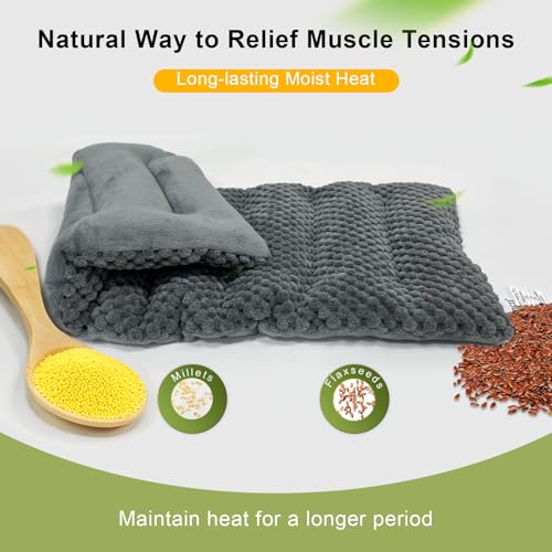 UNCN Microwave Weighted Moist Heating Pad Neck Back Cramps Large | 7x17 inch Large Cover | 2.2lbs Weighted Flax/Clay Beads | Even Heat Distribution | Soft Fleece | hot/Cold Reusable Therapy - color: Dark Grey