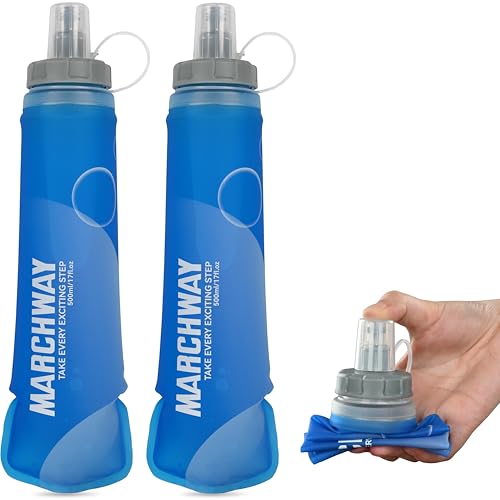 MARCHWAY Soft Flask Collapsible Water Bottle with Wide Mouth, 300ml/500ml - color: Dark Blue, size: 500 ml/17 oz