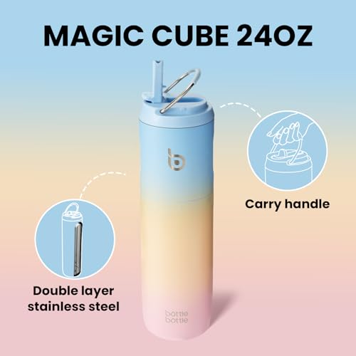 BOTTLE BOTTLE Insulated Water Bottle 24oz with Straw Lid and Handle Sports - color: Blue yellow pink