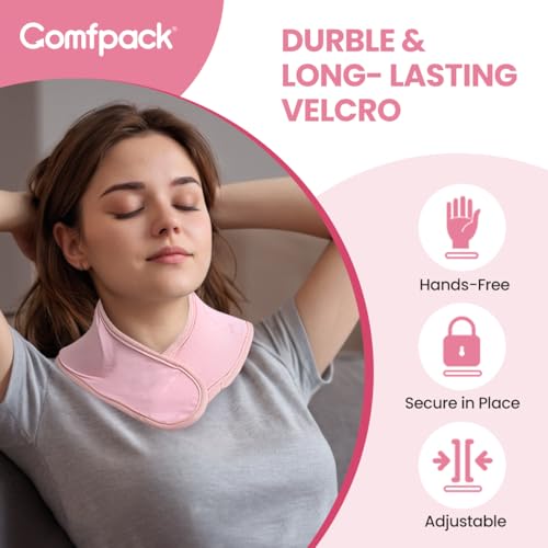 Comfpack Neck Ice Pack Wrap, Flexible Gel Neck Cooling Pack for Pain Relief, Cervical Injury Hot Cold Compression Therapy for Sport Injury, Swelling, Inflammation - color: Pink
