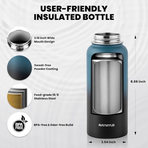 RAYMYLO Insulated Water Bottle 32 oz, Triple Wall Vacuum Stainless Steel - color: Indigo/Black, size: 32 Ounces