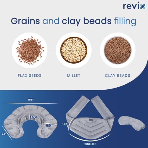 REVIX Microwave Heating Pad Set, Moist Heat Neck Shoulder Wrap & Eye Mask - color: Gray