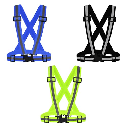 3Packs Reflective Running Vest, Adjustable Elastic Straps 360°High Visibility for Outdoor Walking, Jogging - color: Color 2