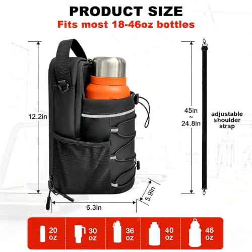 Magnetic Gym Bag , 20/36/46oz Heavy -Duty Magnetic Gym Bag with Strong Magnets, Sports Crossbody Water Bottle Holder with 5 big Pocket & Shoulder Strap,Sling Bag for Travel, Gym Accessories