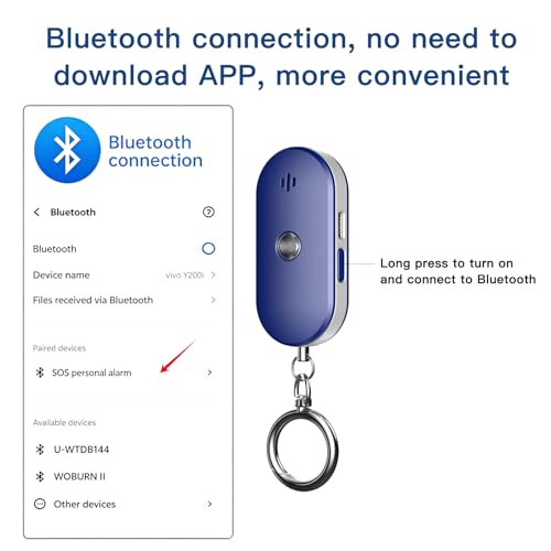 Personal Safety Alarm for Women, 130dB Rechargeable Keychain Alarm with Bluetooth SOS, Dual Speakers, LED Strobe, USB-C Charging, Low Power Reminder for Campus, Walking, Travel, (Blue) - color: Blue