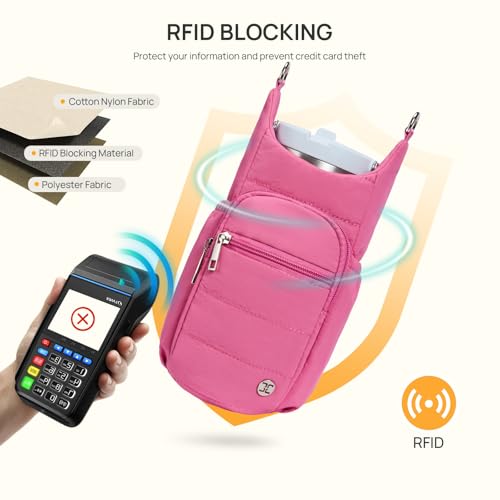 Telena Water Bottle Holder with Strap RFID Crossbody Bags for Women - color: Rose Red