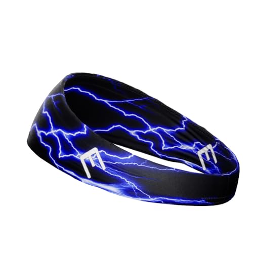 40+ Designs! Unisex Headband/Sweatband. Best for Sports, Fitness, Working Out, Yoga. Tapered Design - color: Blue Lightning