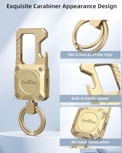 ExtreLife Keychain, Works with Apple Find My, Bottle Opener, Carabiner Car Key Chains with Gps Tracker - color: Gold