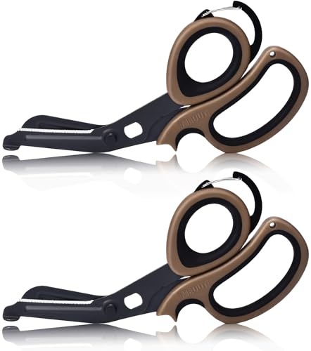 MEUUT Trauma Shears with Carabiner 7.5 Inch 2-Pack Medical Scissors - color: Coffee/Black+coffee/Black