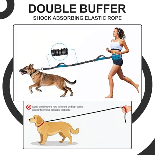 Hands Free Dog Leash with Partitioned Pouch Adjustable Waist Belt, Waist Leash for Dog Walking Running, Dual Handles,for Medium/Large Dogs - color: Blue