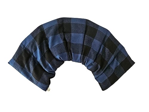 Microwavable LOVEwrap Neck & Shoulder wrap - Unscented 6 x 24 - Flax Seed - Soothes Muscle Ache Pain Relief - Natural Soft Cotton - Warming Muscle Relaxation - Blue Black Buffalo Plaid - color: Cozy - Blue