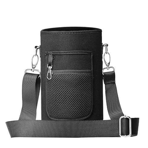 BUZIO Water Bottle Insulated Sleeve, Bottle Carrier with Strap - color: New Black, size: 64oz
