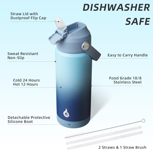 BJPKPK 18oz Insulated Water Bottle, Stainless Steel Bottle with Straw Lid - color: Sky, size: 18 Ounces