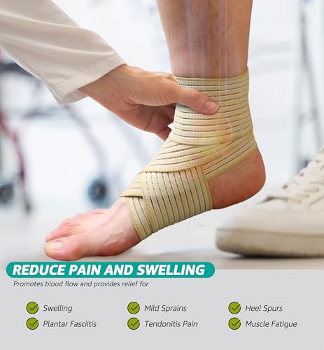 HiRui Foot & Ankle Brace 2 Pack, Adjustable Compression Wrap for Men & Women – Helps with Sprains, Plantar Fasciitis, Achilles Tendonitis, Arthritis, Running, Sports, Gym – Fits in Shoes (Beige) - color: Beige