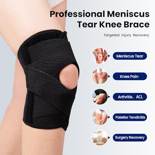 JOMVD Knee Brace for Meniscus Tear, Knee Pain Relief, Arthritis, ACL&MCL - color: Black, size: Large